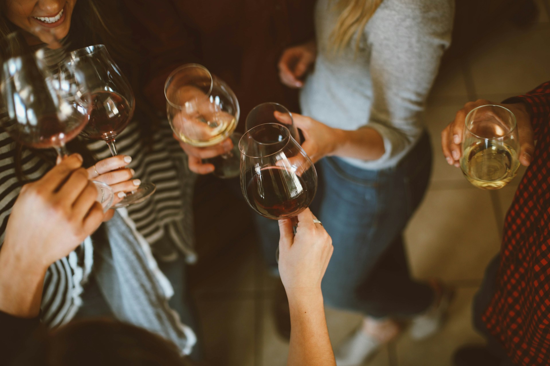 Friends raising glasses together at a social gathering